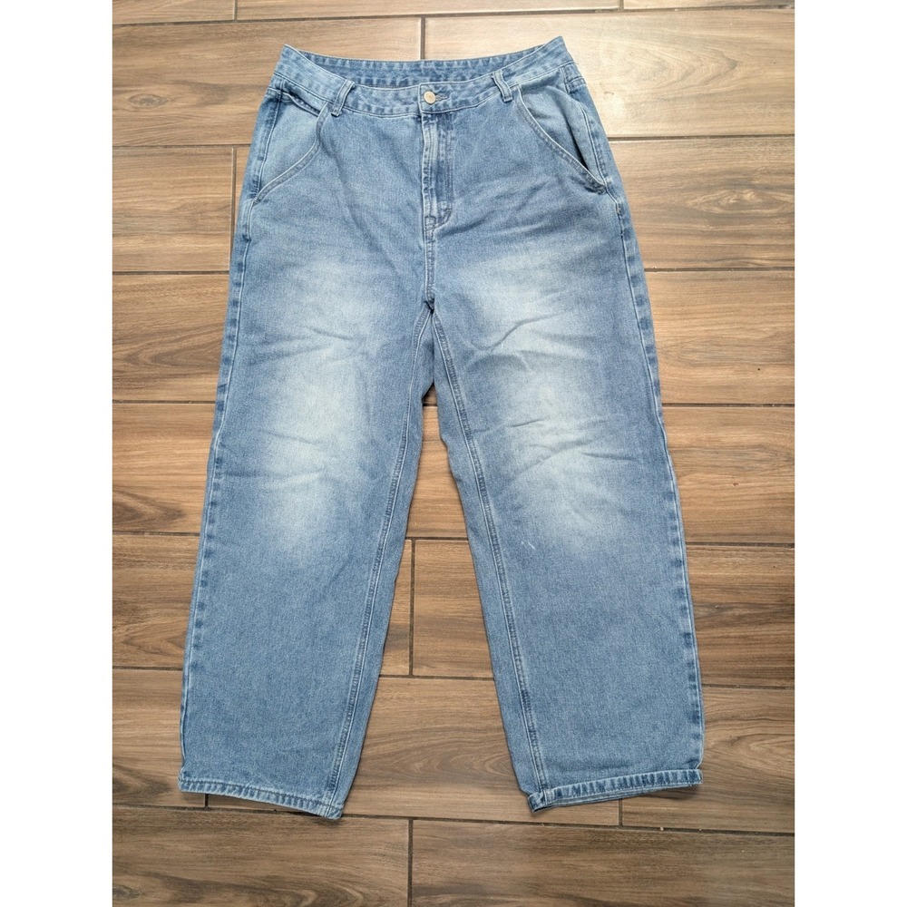 M.YOURSA Women's Barrel Leg Jeans Light Wash Cropped Denim Size XL